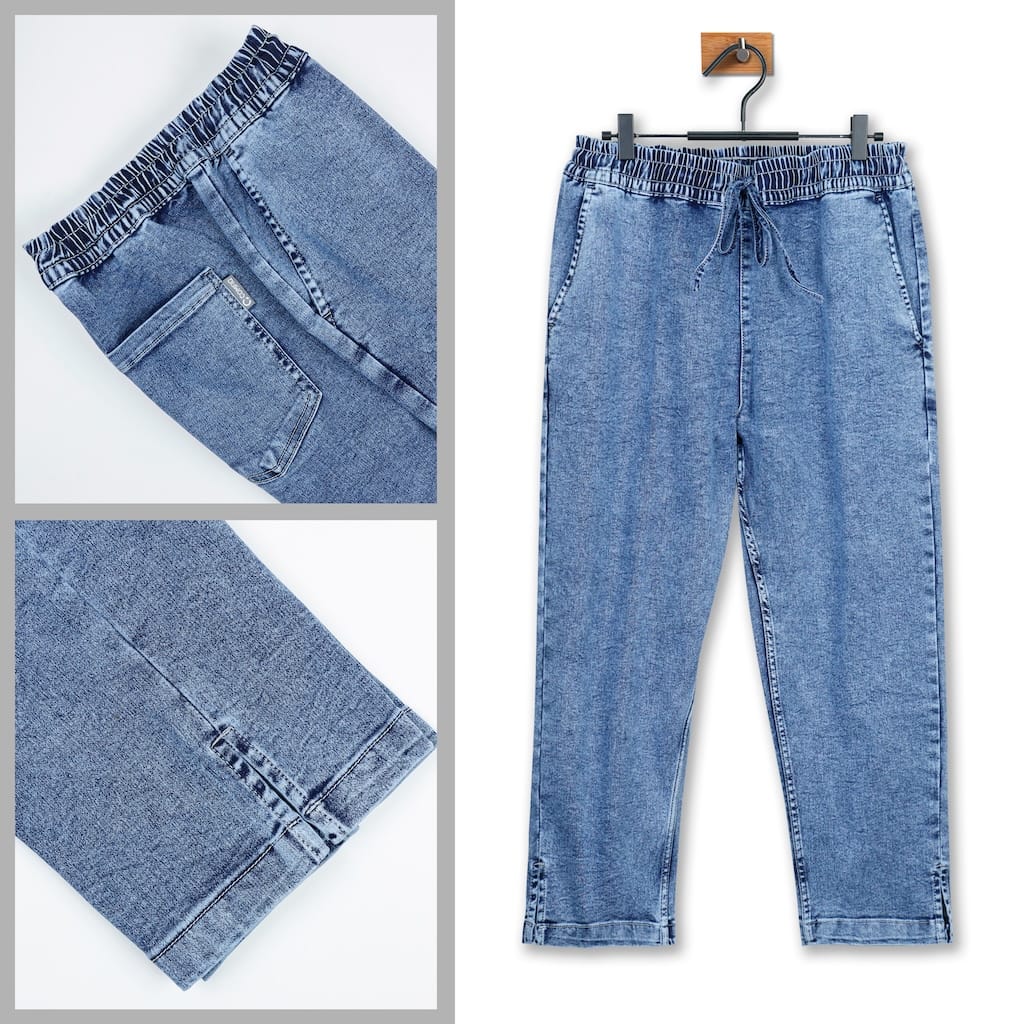Women's Comfy Denim Trouser in Acid Stone by COMFIQ
