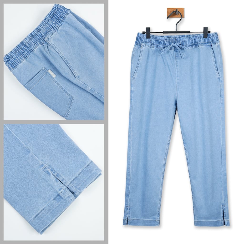 Women's Comfy Denim Trouser in Icy Blue by COMFIQ