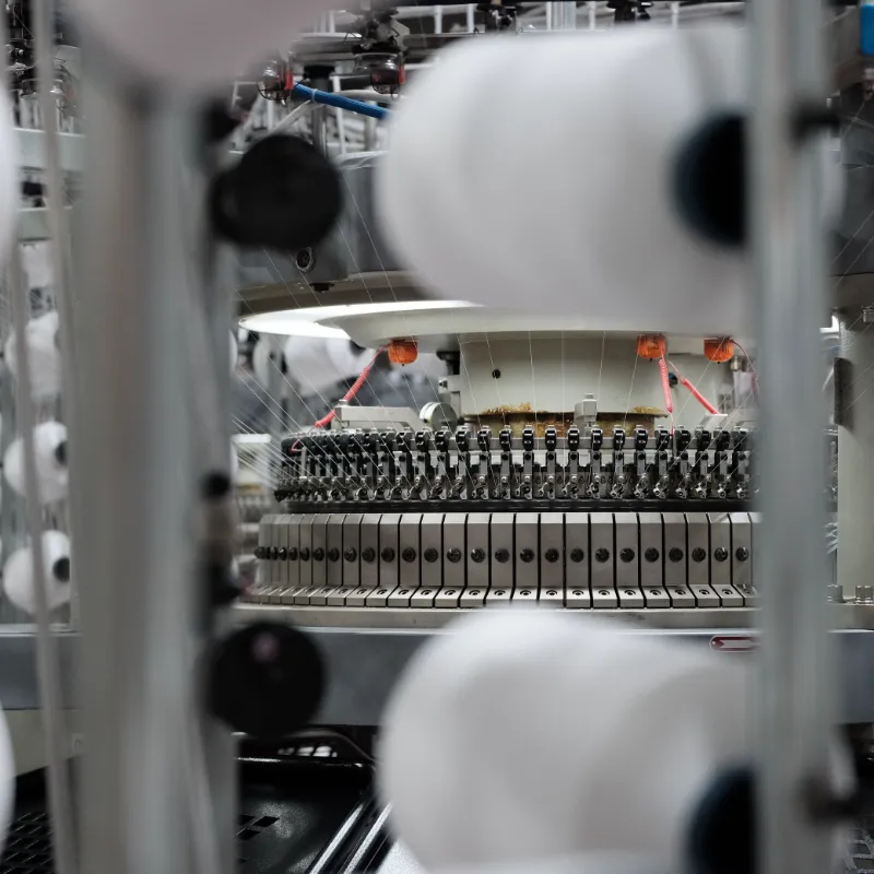 A circular knitting machine making fabric